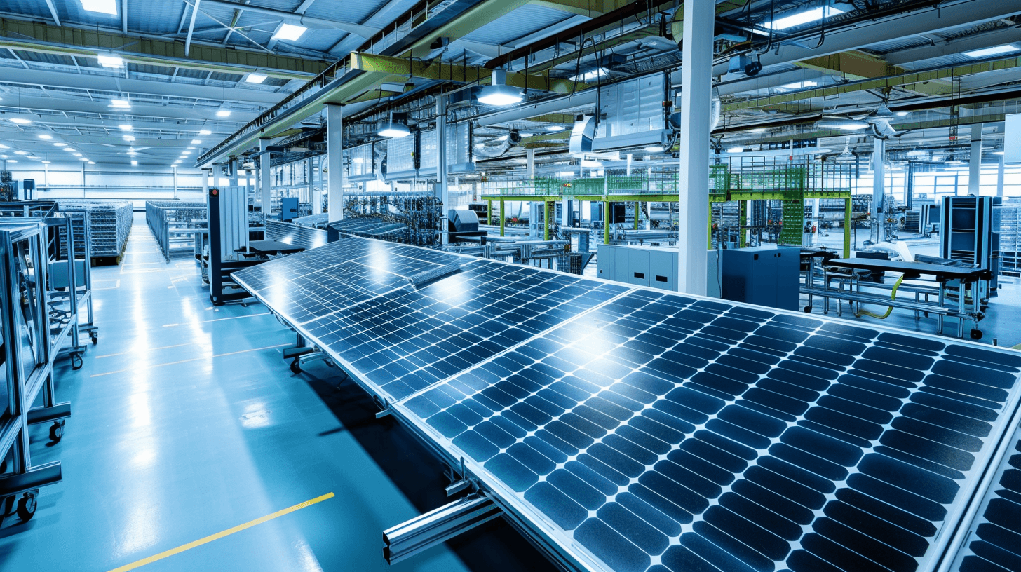 태양광 패널이 설치된 스마트 제조 시설